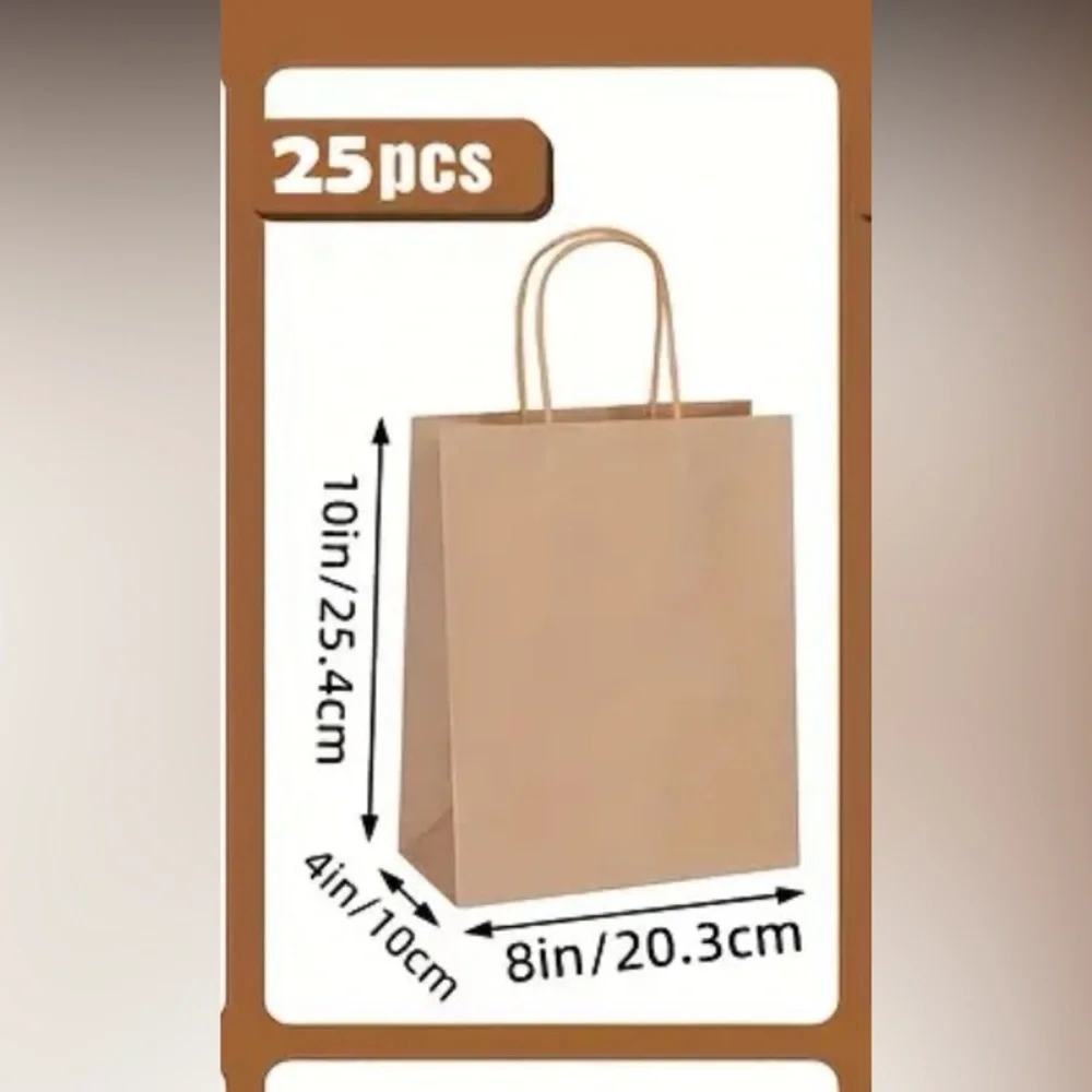 Brown Paper Gift Bags, 25, Kraft Bags, 10” tall